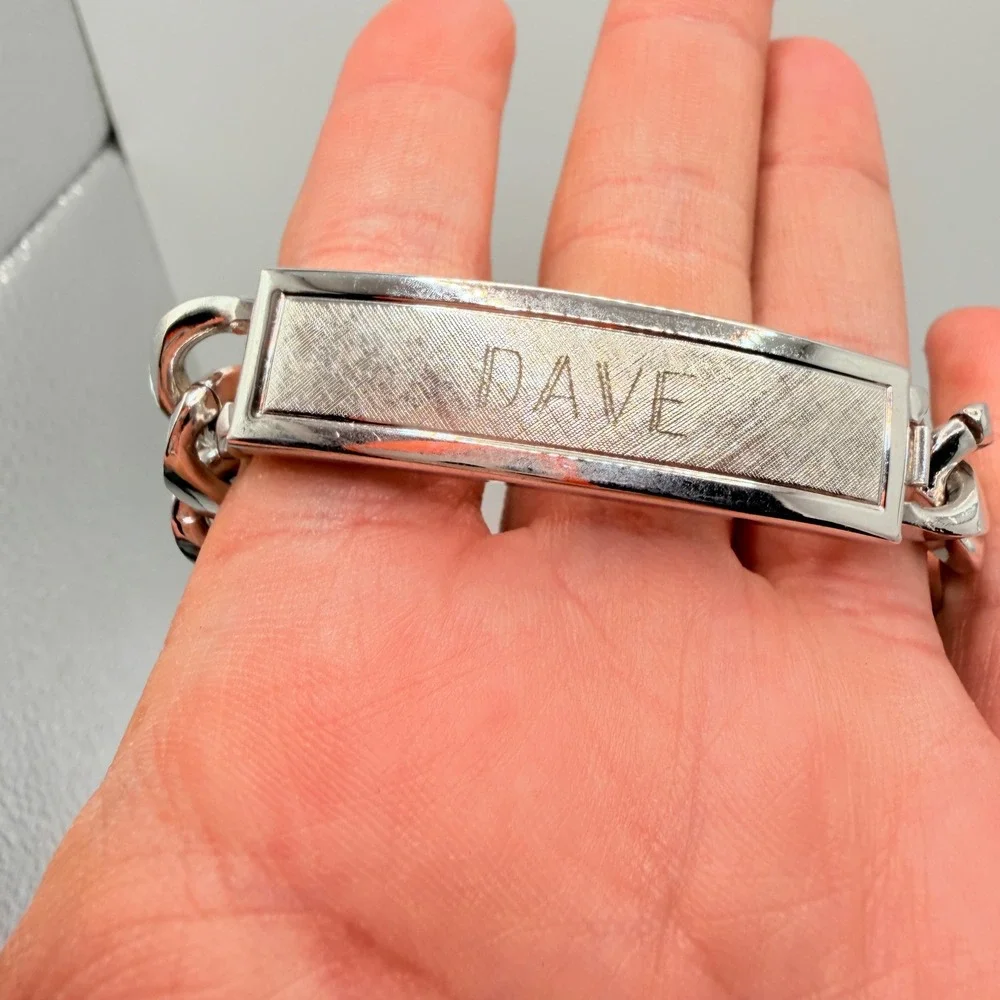Speidel ID Bracelet Mens 8in Silver Tone Stainless Curb Link Vintage Dave Good